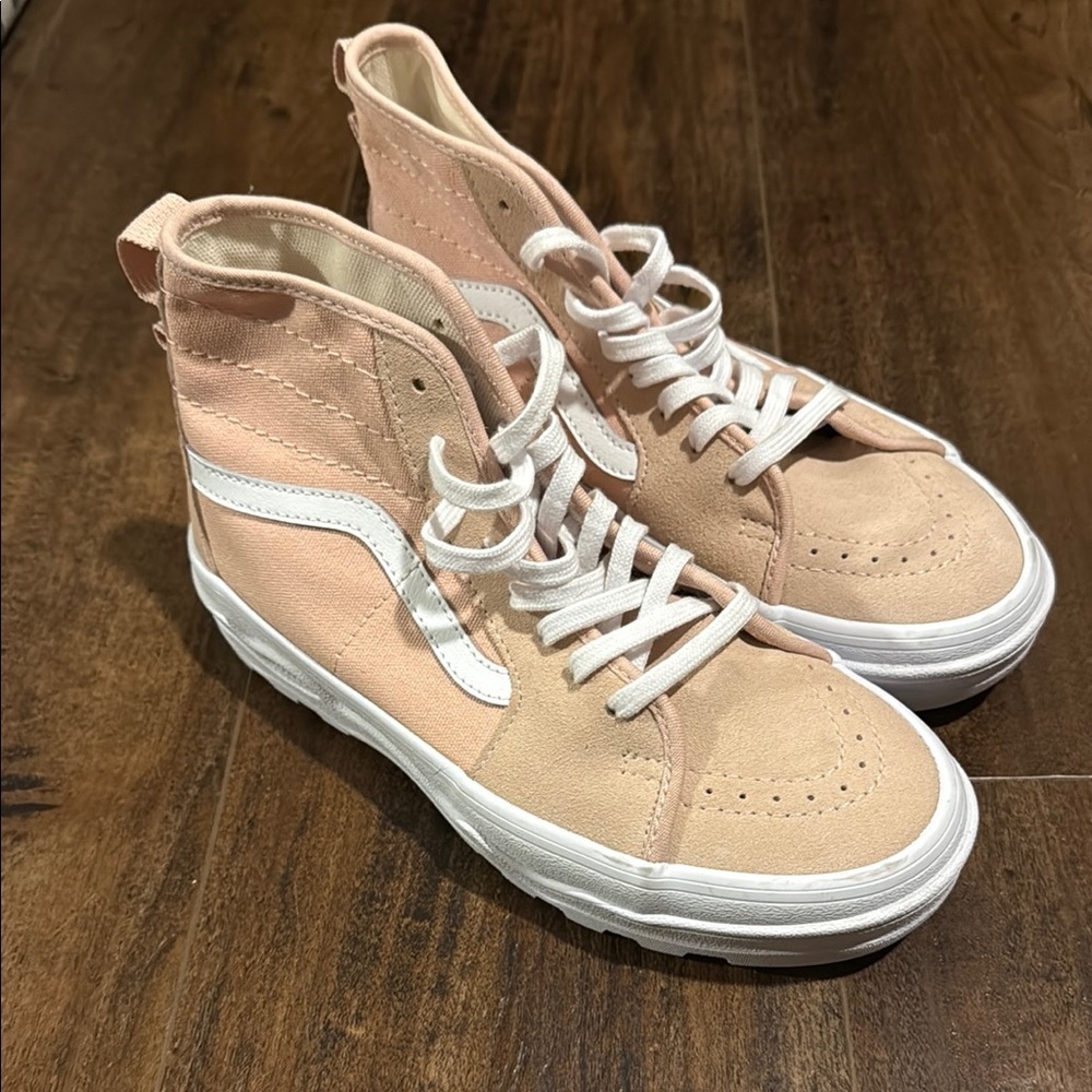 Vans Pink and White High-Top Sneakers Classic Skate Design